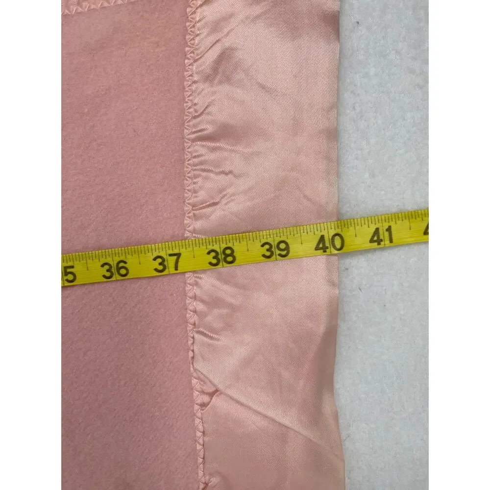NORTH STAR Blanket Wool Satin Boarder Trim Lap Throw Pink Baby VTG 57